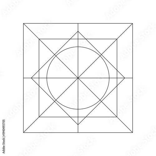 Sacred Geometry Construction Grid with Circle and Star Inside Square