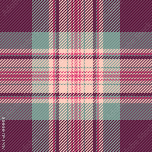 Slim background seamless check, rag texture textile plaid. Plank pattern vector tartan fabric in pink and pastel colors.
