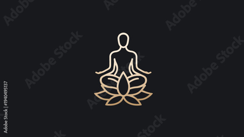 Elegant Golden Meditation Pose on Lotus Flower Icon. Minimalist Yoga Wellness and Mindfulness Graphic for Peace and Serenity.