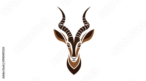 Stylized Antelope Head Illustration with Majestic Horns. Elegant Gazelle or Impala Face Vector Graphic for Design