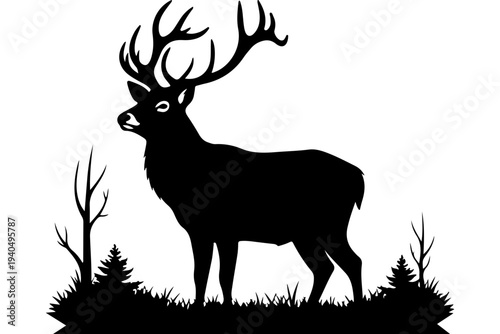 Silhouette of a Stag in Natural Habitat