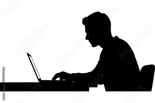 Silhouette of Person Working on Laptop at Desk
