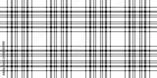 Tie check vector texture, mesh textile fabric tartan. Service plaid background seamless pattern in white and black colors.
