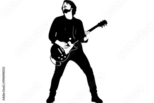 Black and White Guitarist Silhouette Vector Art