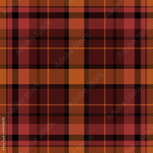 Naked texture background check, proud seamless plaid textile. Asymmetric fabric tartan pattern vector in dark and orange colors.