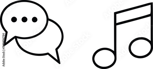 Chat bubble and music note icons in black and white