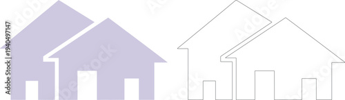 Two black house silhouettes overlapping on white house silhouettes