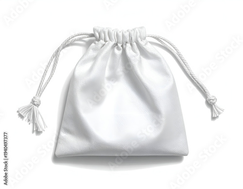 Simple white drawstring pouch with gathered top and cord
