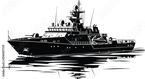 Black and white of a large ship on water boat vessel