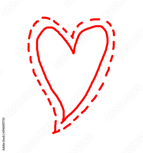 Doodle hand-drawn heart sketch icon. Heart love isolated on white background. Valentines Day, Red  doodle heart symbol elements, vector illustration.