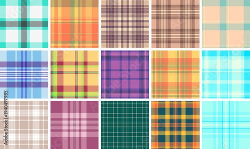 New Year plaid set built for social media visuals. Festive tartan backgrounds enhance posts and stories. Vector flexibility fits formats.