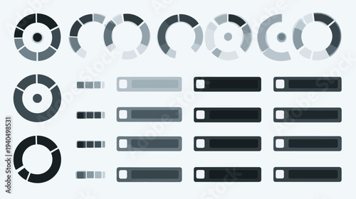 Progress Bar and Loader Kit: Circular Spinners, Pie Chart Progress, and Horizontal UI Loading Indicators Collection Vector Set