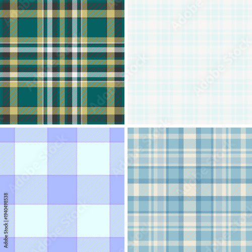 Retro plaid pack inspired by archival fabrics. Nostalgic tartan designs support posters and art prints. Vector detail preserves style.