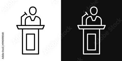 Public speaker icons set in black and white thin line stroke