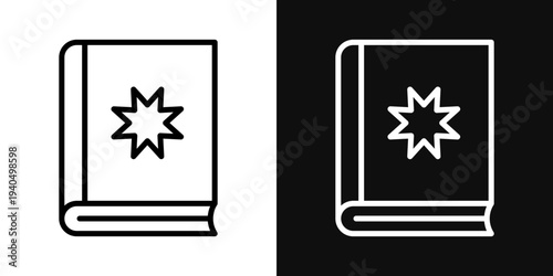 Quran book icons set in black and white thin line stroke