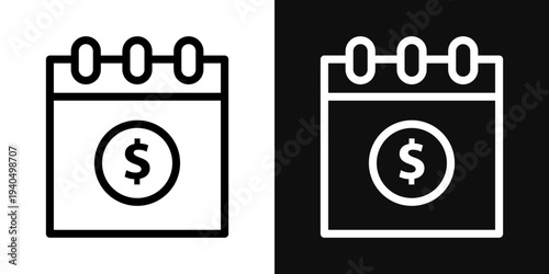 Salary day icons set in black and white thin line stroke