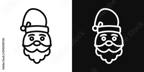 Santa claus face icons set in black and white thin line stroke