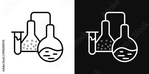 Science icons set in black and white thin line stroke