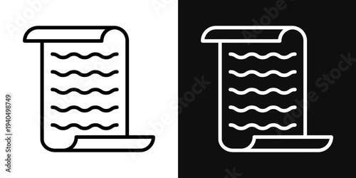 Scroll papyrus paper icons set in black and white thin line stroke