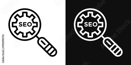 Search engine optimization icons set in black and white thin line stroke