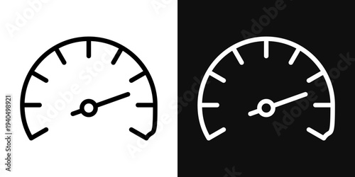 Speedometer icons set in black and white thin line stroke