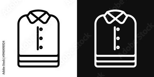 Stack of folded shirts icons set in black and white thin line stroke
