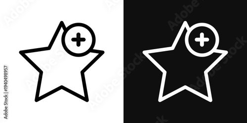 Star favorite icons set in black and white thin line stroke