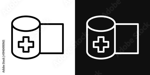 Sterile gauze icons set in black and white thin line stroke