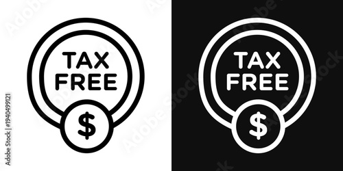 Tax free icons set in black and white thin line stroke