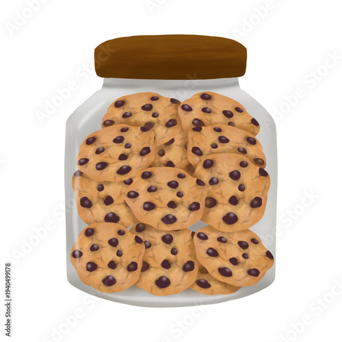 Chocolate Chip Cookies in a Glass Jar Illustration