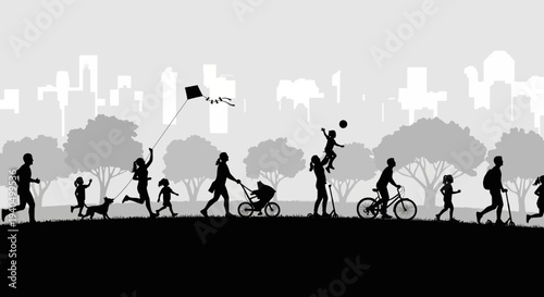 People Engaging in Various Outdoor Activities in a City Park.