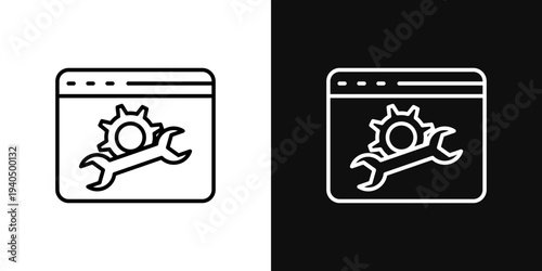 Technical icons set in black and white thin line stroke