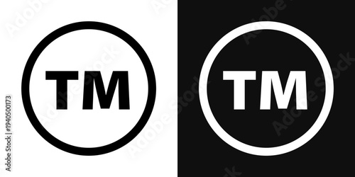 TM trademark icons set in black and white thin line stroke