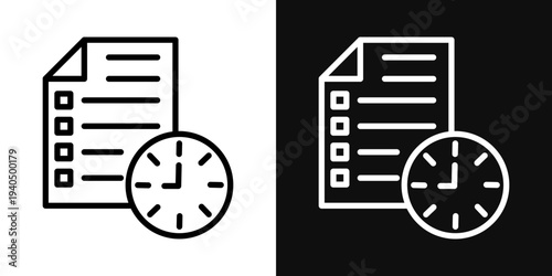 Time management icons set in black and white thin line stroke