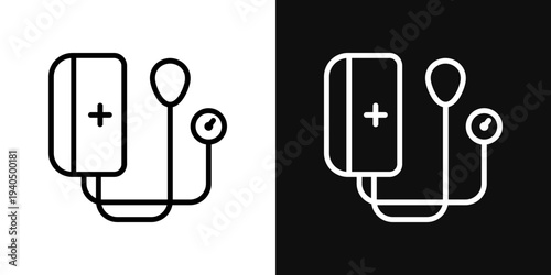 Tonometer icons set in black and white thin line stroke