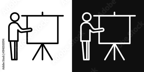 Training icons set in black and white thin line stroke