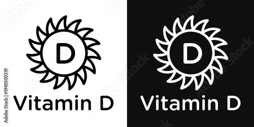 Vitamin d icons set in black and white thin line stroke
