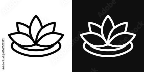 Water lily icons set in black and white thin line stroke