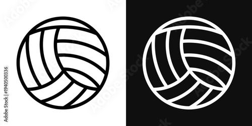 Volleyball icons set in black and white thin line stroke