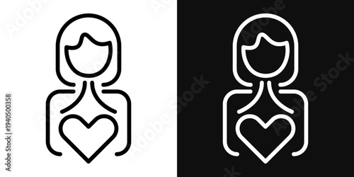 Woman in love icons set in black and white thin line stroke