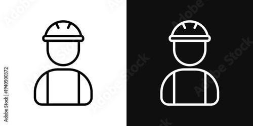Worker icons set in black and white thin line stroke