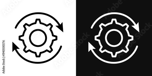 Workflow process icons set in black and white thin line stroke