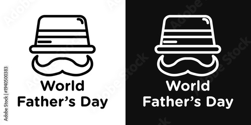 World fathers day icons set in black and white thin line stroke