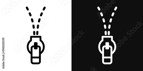 Zipper tool icons set in black and white thin line stroke