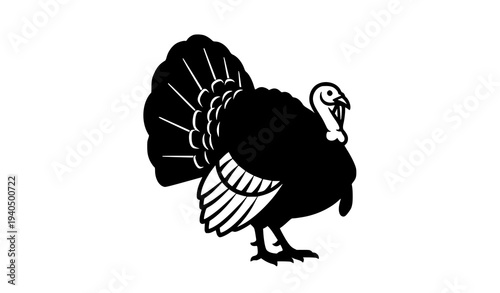 Turkey silhouette vector illustration of standing bird with fanned tail in flat design