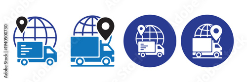 Worldwide cargo transportation and logistics management icon collection on a white background