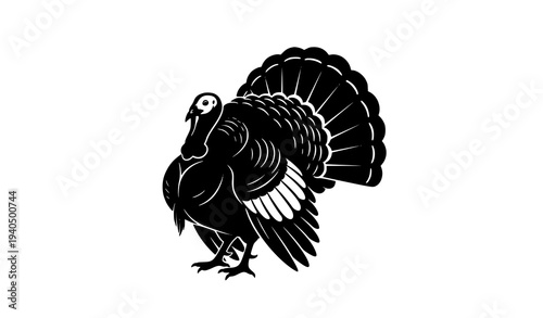 Festive turkey silhouette vector illustration with fanned tail in flat vector design