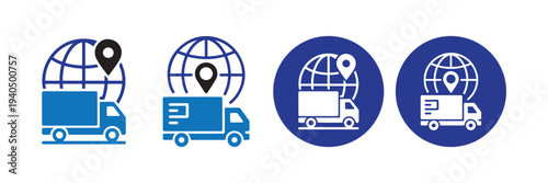 Global logistics delivery truck color icon illustration eps