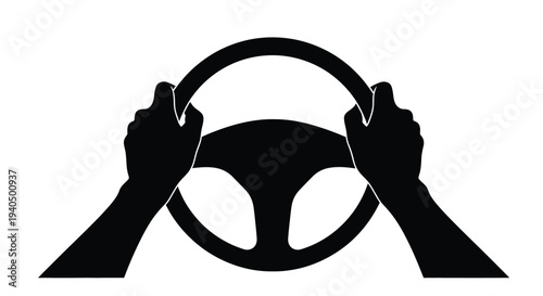 Hands firmly gripping a steering wheel a striking black silhouette