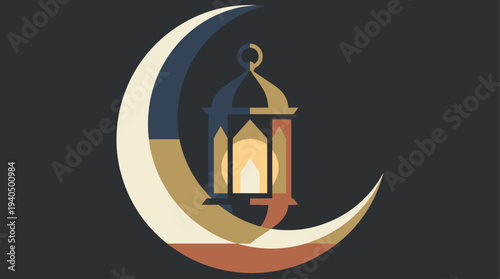 Elegant crescent moon shines brightly with lantern at night